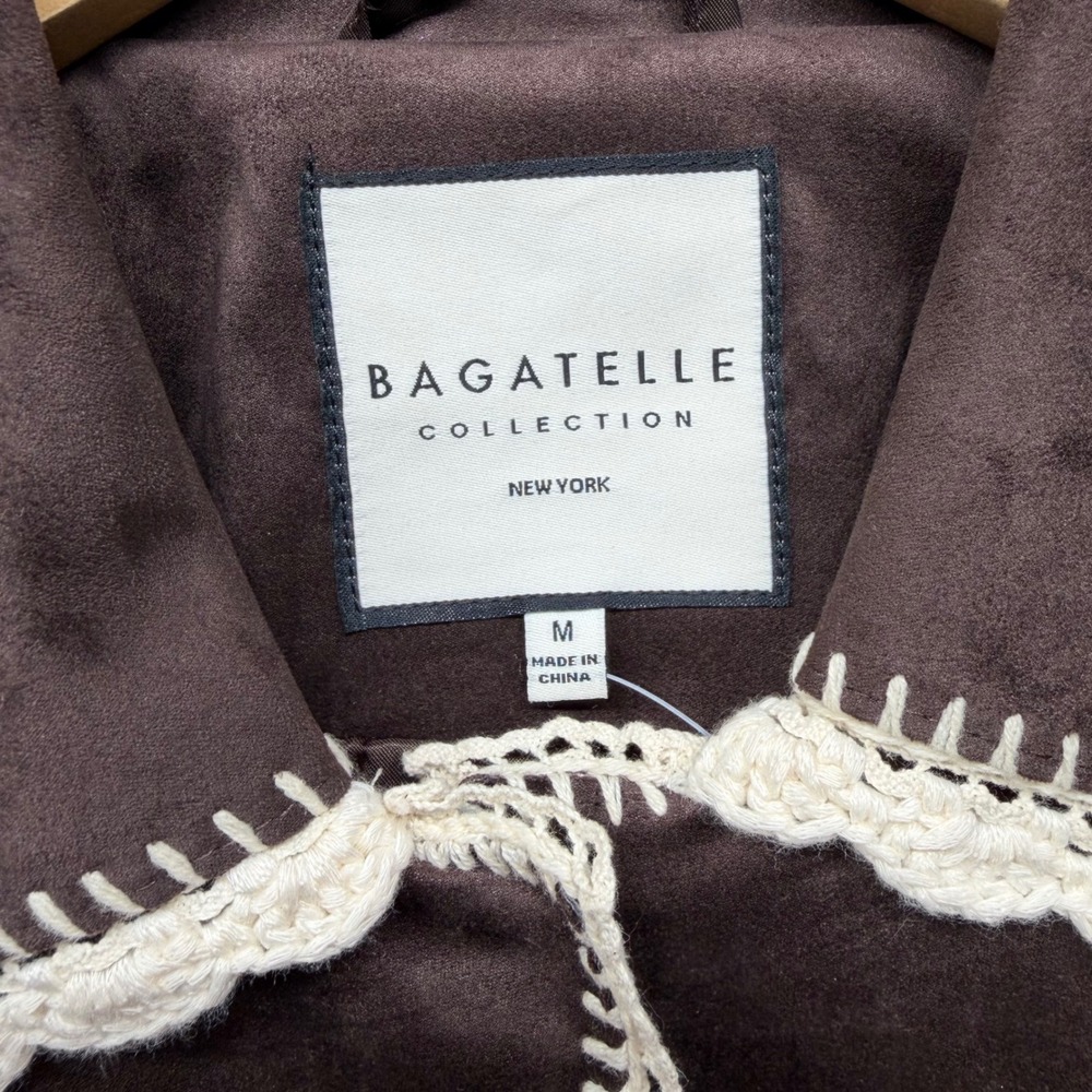 Bagatelle Collection Brown Faux Suede Crochet Trim Jacket Cottagecore Coat 85110 - Picture 7 of 15